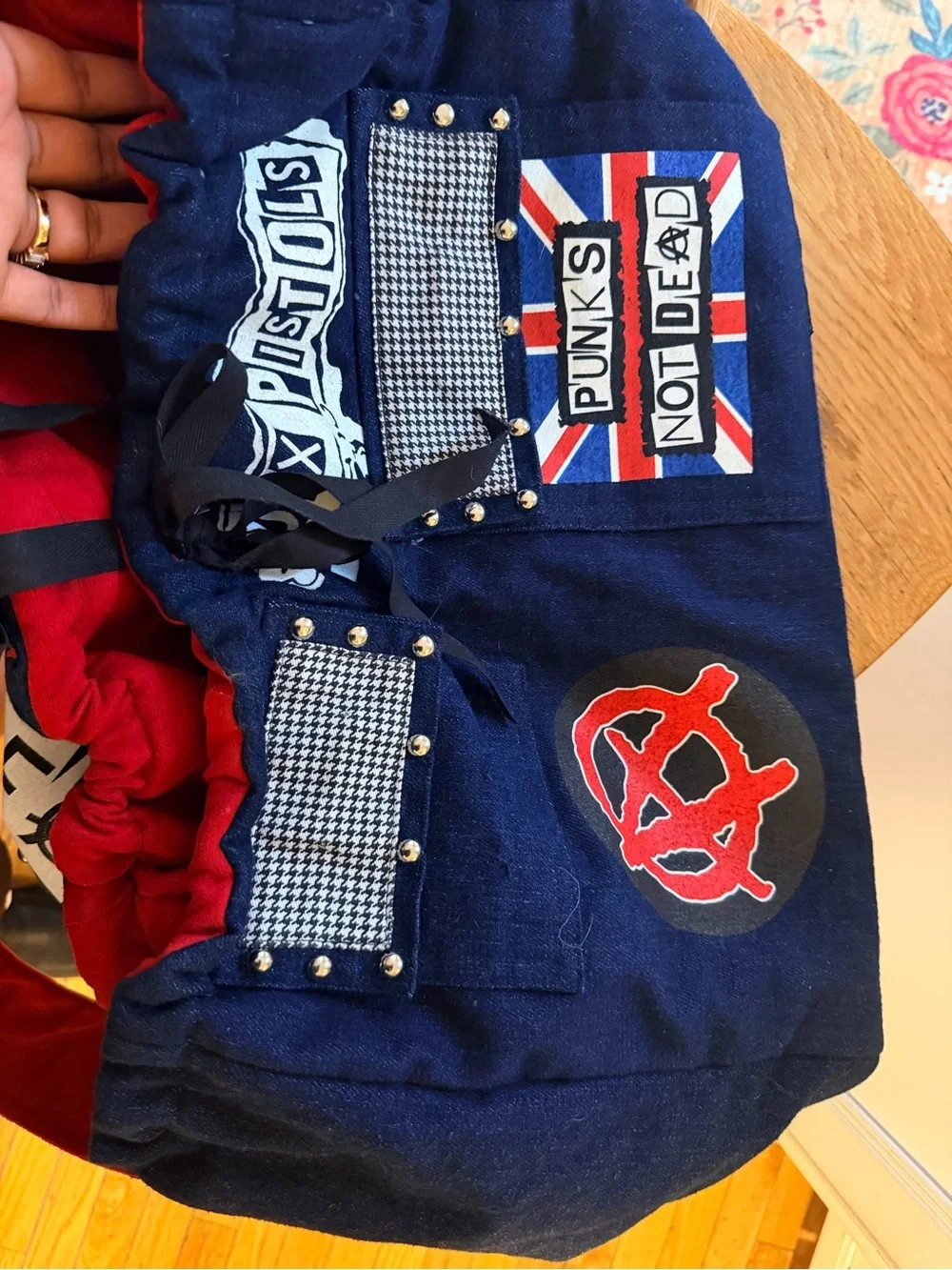 S/M size/ Punk's Not Dead Navy Dog Carrier Tote with Union Jack Accent